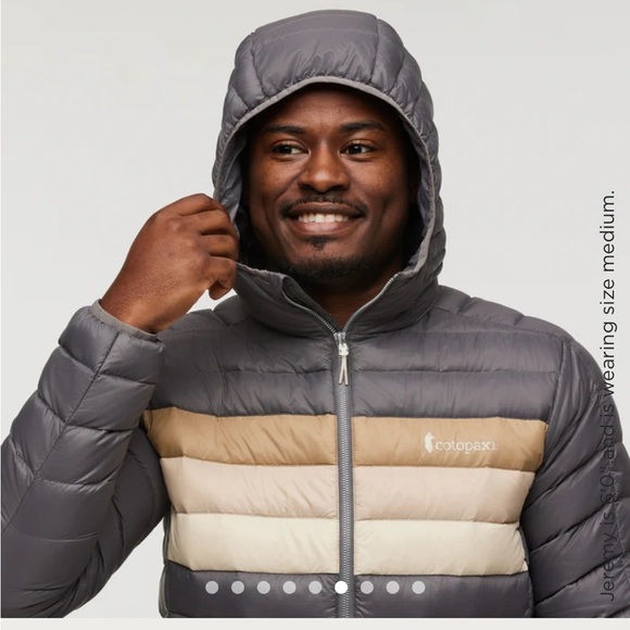 Cotopaxi Men’s XL Fuego Hooded Down Puffer Jacket Cinder Stripes Grey NWT - Picture 14 of 15